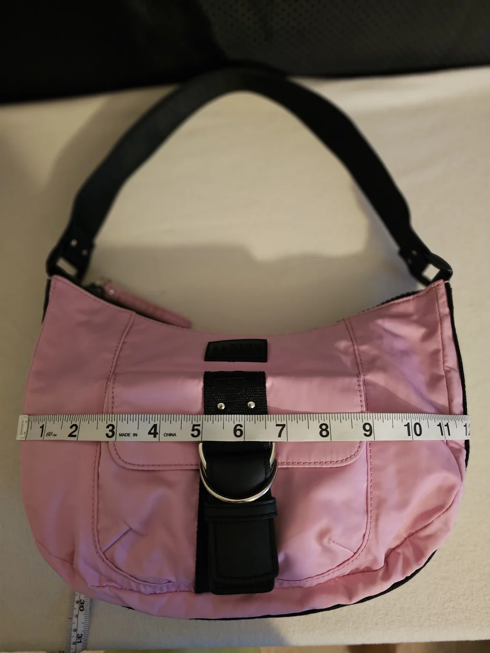 Lauren Ralph Lauren Pink Shoulder Bag with Black Strap and Buckle. - Picture 7 of 11